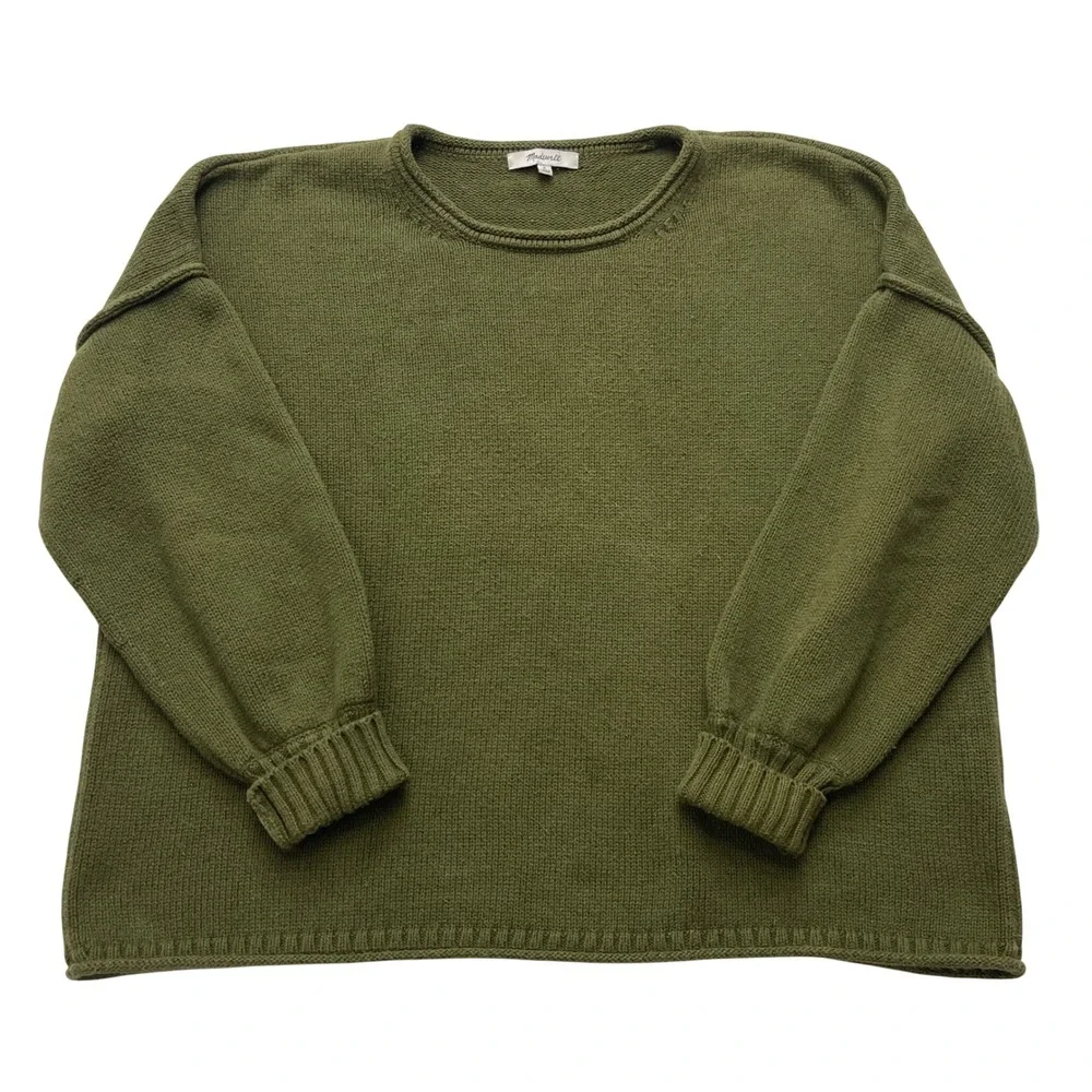 Madewell Sweater Womens Small Conway Green Rolled Neck Cotton NM589 Relaxed Knit
